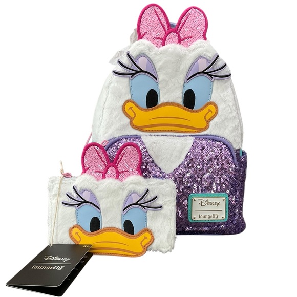 Loungefly Disney Plush Daisy Duck Mini Backpack & matching Wallet NWT - Picture 1 of 15